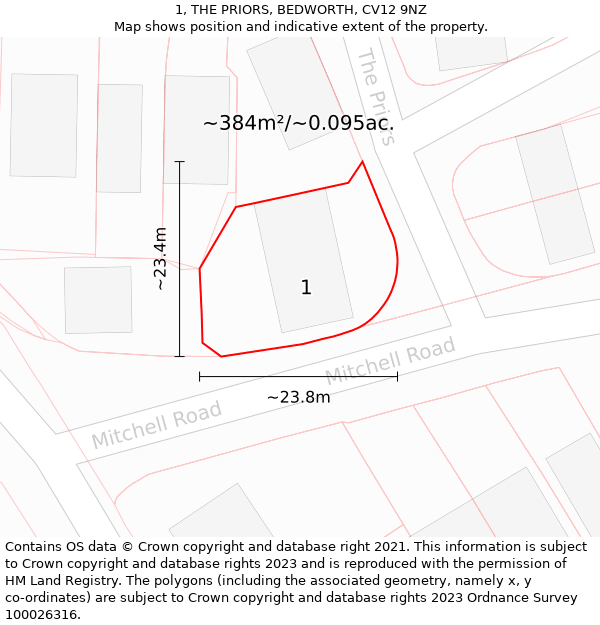 1, THE PRIORS, BEDWORTH, CV12 9NZ: Plot and title map