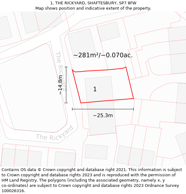 1, THE RICKYARD, SHAFTESBURY, SP7 8FW: Plot and title map