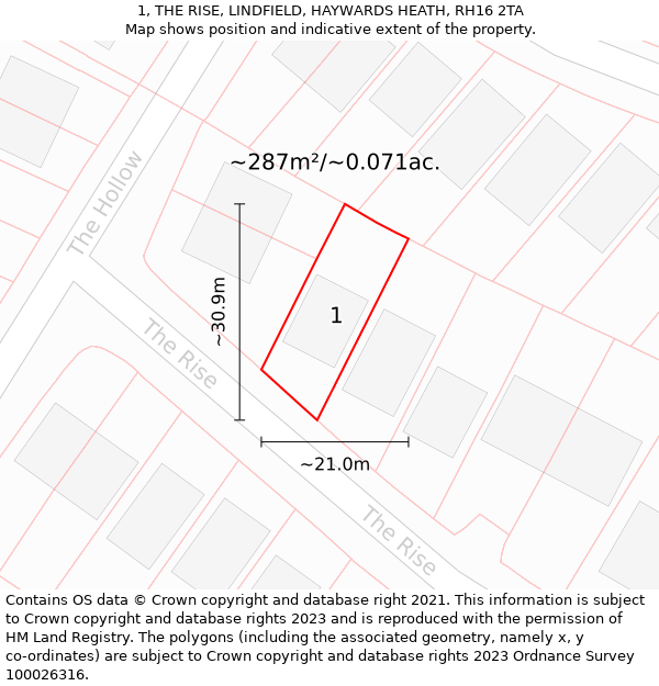 1, THE RISE, LINDFIELD, HAYWARDS HEATH, RH16 2TA: Plot and title map