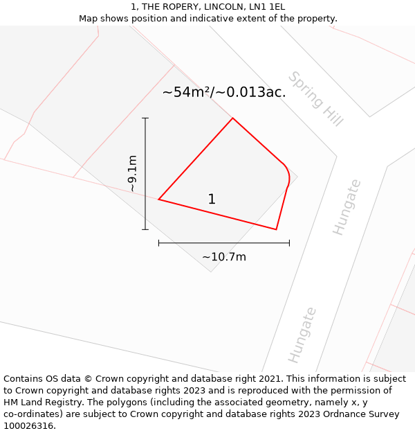 1, THE ROPERY, LINCOLN, LN1 1EL: Plot and title map