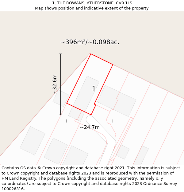 1, THE ROWANS, ATHERSTONE, CV9 1LS: Plot and title map