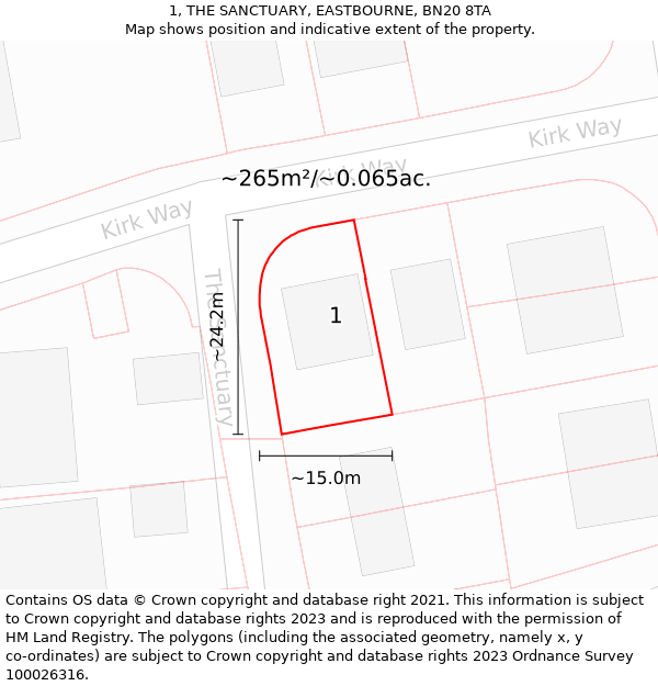 1, THE SANCTUARY, EASTBOURNE, BN20 8TA: Plot and title map