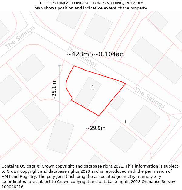 1, THE SIDINGS, LONG SUTTON, SPALDING, PE12 9FA: Plot and title map