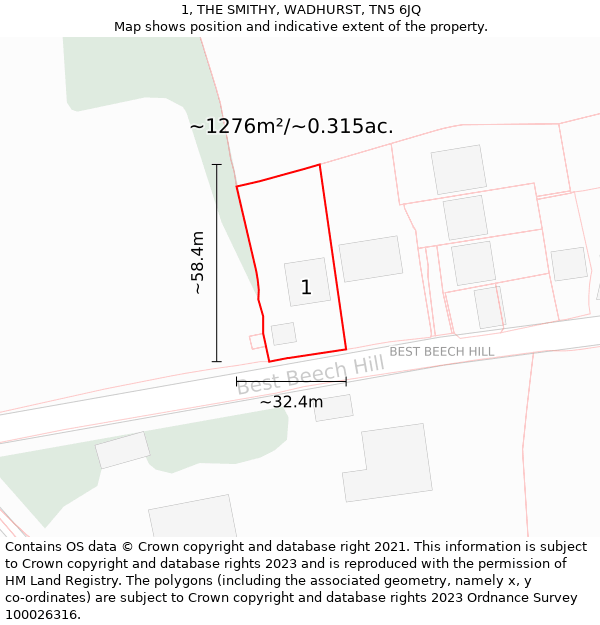 1, THE SMITHY, WADHURST, TN5 6JQ: Plot and title map