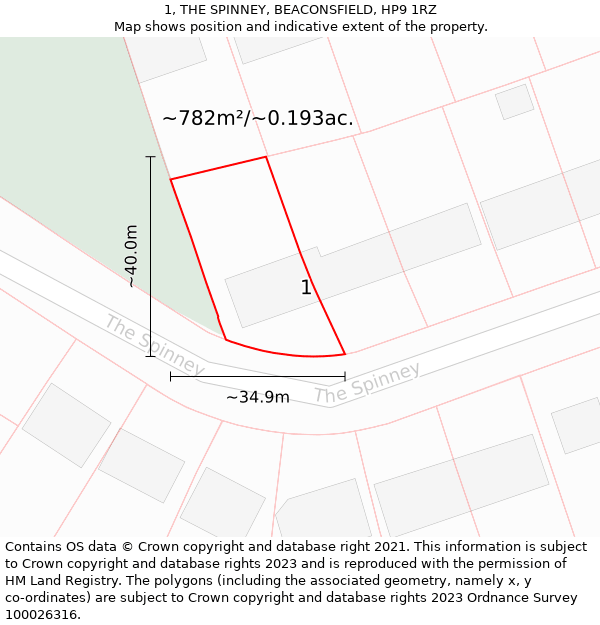 1, THE SPINNEY, BEACONSFIELD, HP9 1RZ: Plot and title map