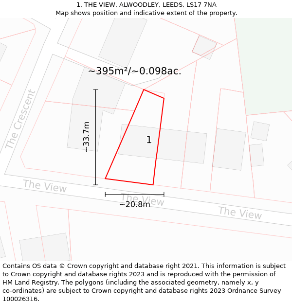 1, THE VIEW, ALWOODLEY, LEEDS, LS17 7NA: Plot and title map