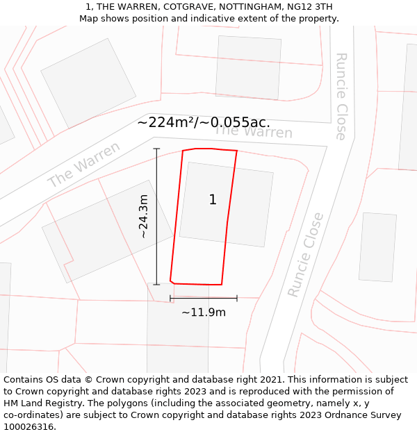 1, THE WARREN, COTGRAVE, NOTTINGHAM, NG12 3TH: Plot and title map