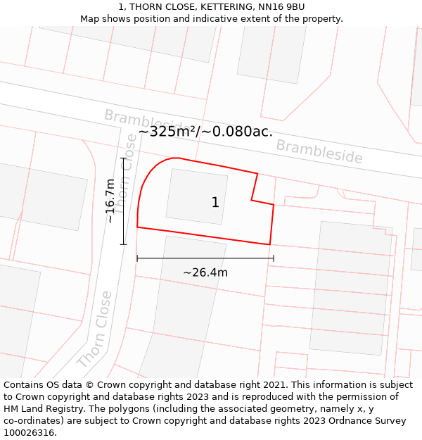 1, THORN CLOSE, KETTERING, NN16 9BU: Plot and title map