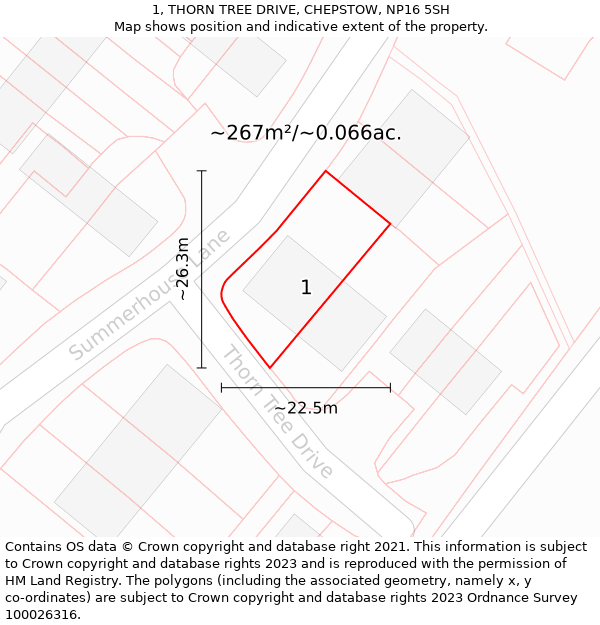 1, THORN TREE DRIVE, CHEPSTOW, NP16 5SH: Plot and title map