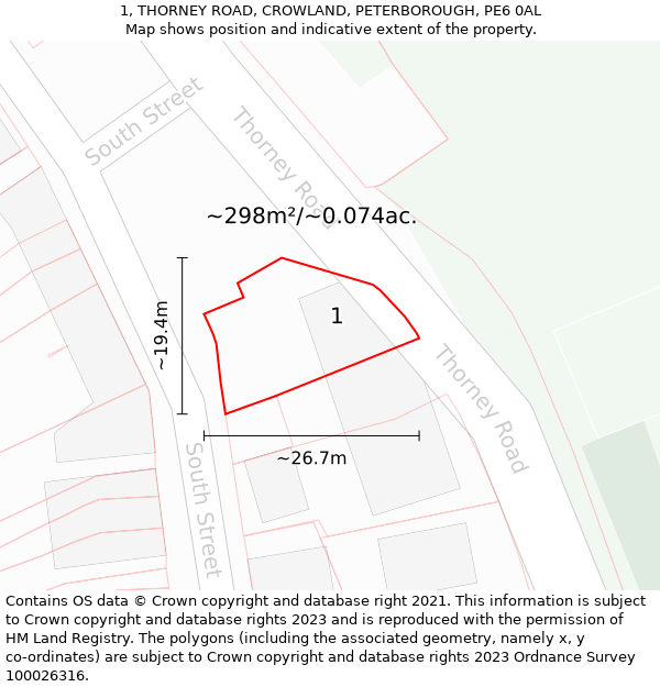 1, THORNEY ROAD, CROWLAND, PETERBOROUGH, PE6 0AL: Plot and title map