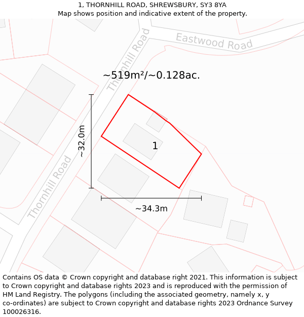 1, THORNHILL ROAD, SHREWSBURY, SY3 8YA: Plot and title map