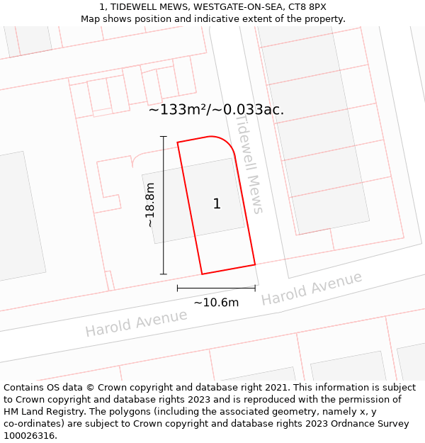 1, TIDEWELL MEWS, WESTGATE-ON-SEA, CT8 8PX: Plot and title map