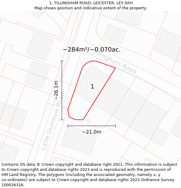 1, TILLINGHAM ROAD, LEICESTER, LE5 0AH: Plot and title map