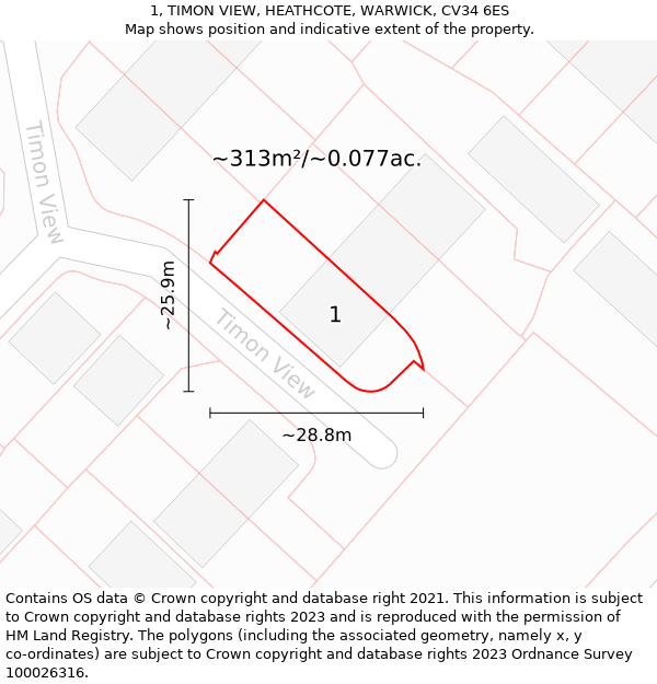 1, TIMON VIEW, HEATHCOTE, WARWICK, CV34 6ES: Plot and title map