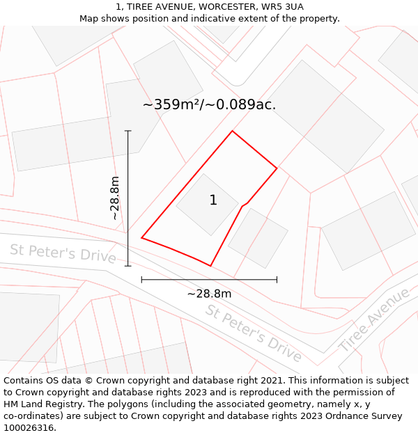 1, TIREE AVENUE, WORCESTER, WR5 3UA: Plot and title map