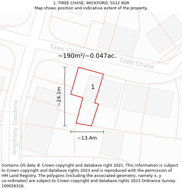 1, TIREE CHASE, WICKFORD, SS12 9GR: Plot and title map