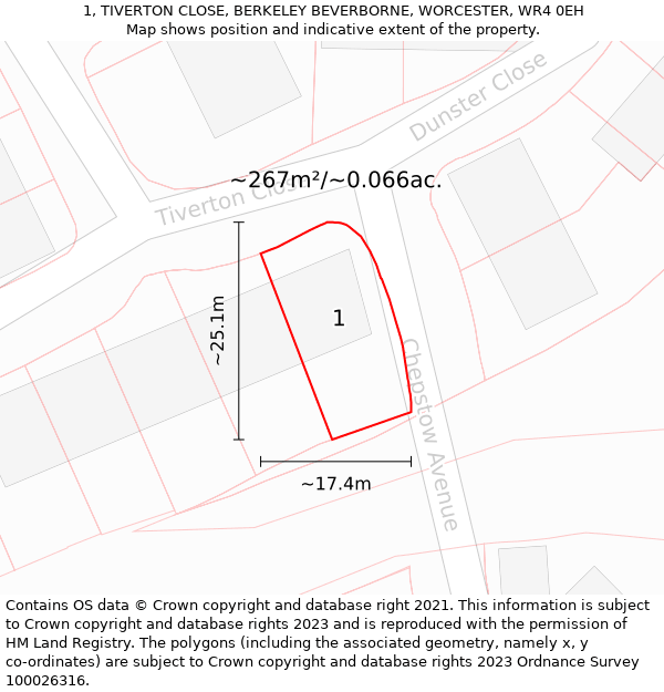 1, TIVERTON CLOSE, BERKELEY BEVERBORNE, WORCESTER, WR4 0EH: Plot and title map