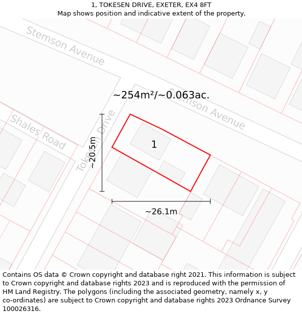 1, TOKESEN DRIVE, EXETER, EX4 8FT: Plot and title map