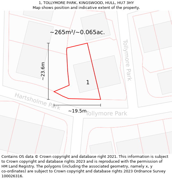 1, TOLLYMORE PARK, KINGSWOOD, HULL, HU7 3HY: Plot and title map