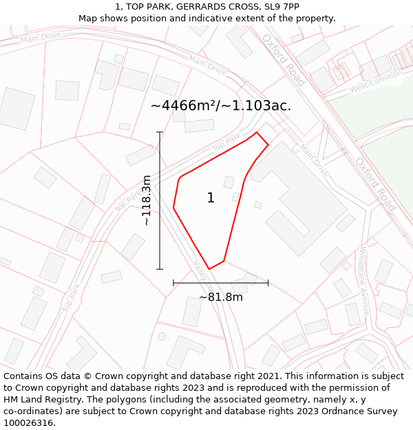 1, TOP PARK, GERRARDS CROSS, SL9 7PP: Plot and title map