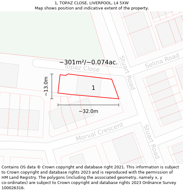 1, TOPAZ CLOSE, LIVERPOOL, L4 5XW: Plot and title map