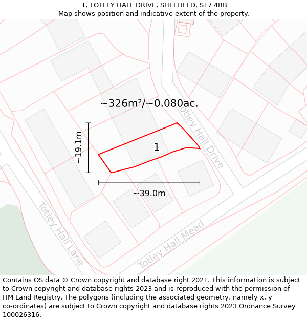 1, TOTLEY HALL DRIVE, SHEFFIELD, S17 4BB: Plot and title map