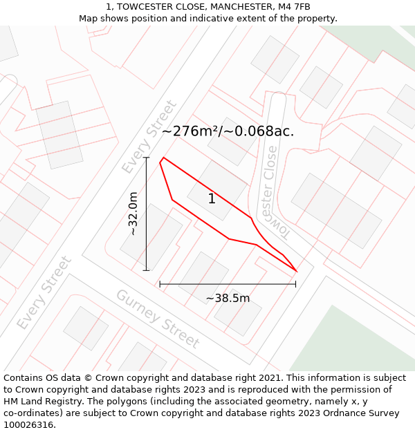 1, TOWCESTER CLOSE, MANCHESTER, M4 7FB: Plot and title map