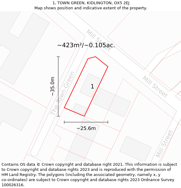 1, TOWN GREEN, KIDLINGTON, OX5 2EJ: Plot and title map