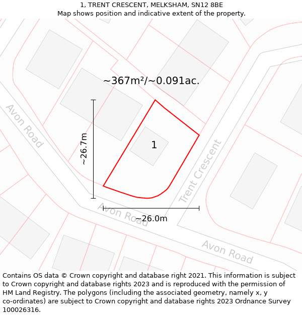 1, TRENT CRESCENT, MELKSHAM, SN12 8BE: Plot and title map