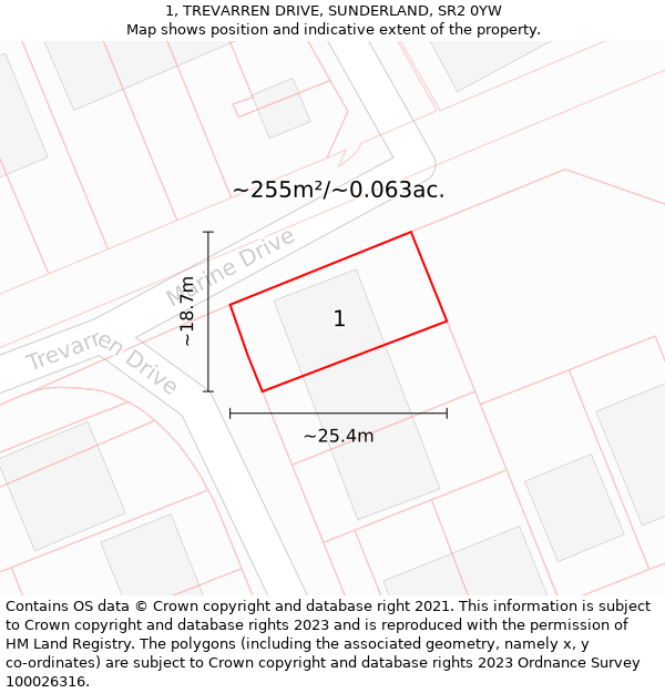 1, TREVARREN DRIVE, SUNDERLAND, SR2 0YW: Plot and title map