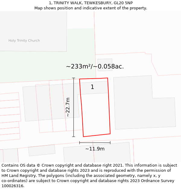 1, TRINITY WALK, TEWKESBURY, GL20 5NP: Plot and title map