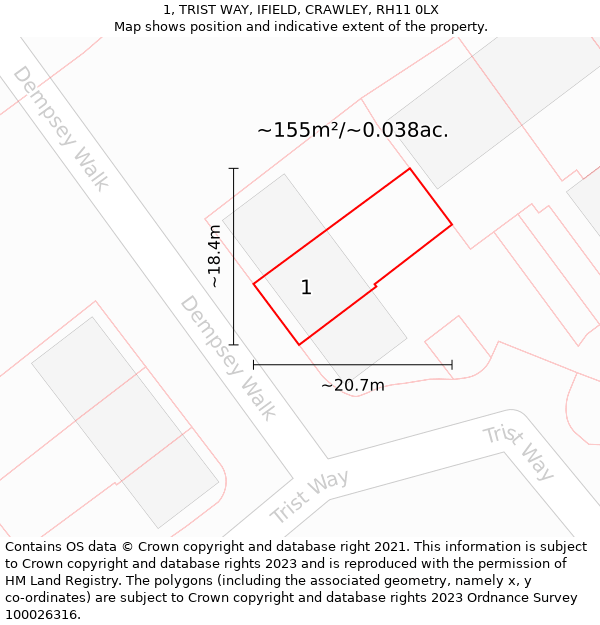 1, TRIST WAY, IFIELD, CRAWLEY, RH11 0LX: Plot and title map