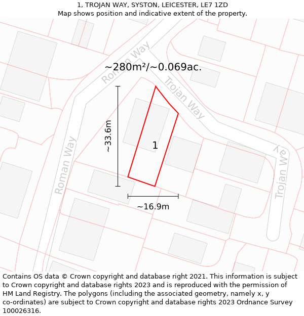 1, TROJAN WAY, SYSTON, LEICESTER, LE7 1ZD: Plot and title map