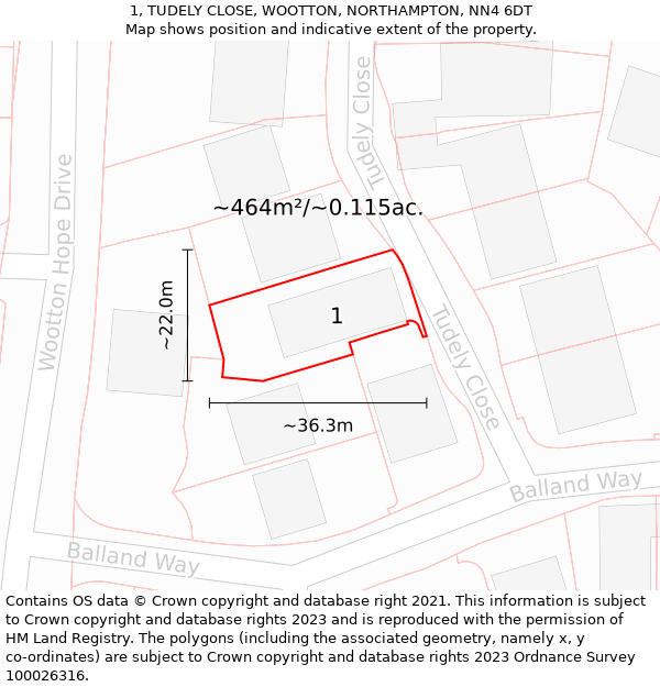 1, TUDELY CLOSE, WOOTTON, NORTHAMPTON, NN4 6DT: Plot and title map