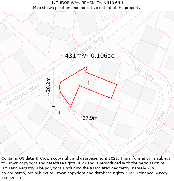 1, TUDOR WAY, BRACKLEY, NN13 6NH: Plot and title map