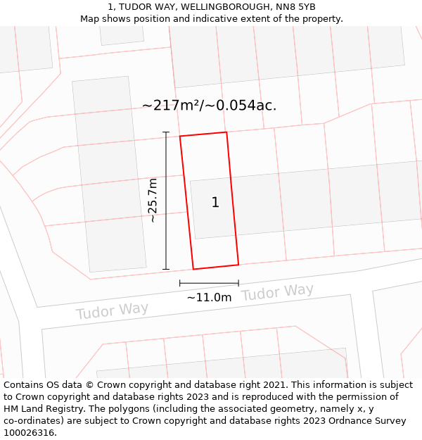 1, TUDOR WAY, WELLINGBOROUGH, NN8 5YB: Plot and title map