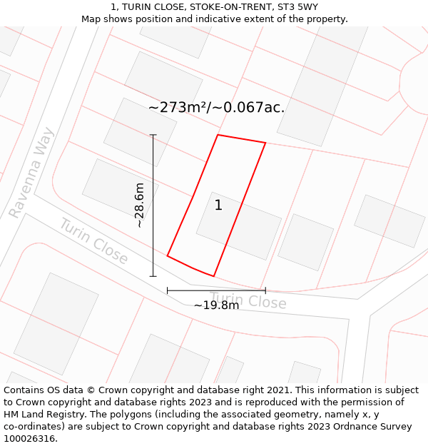1, TURIN CLOSE, STOKE-ON-TRENT, ST3 5WY: Plot and title map