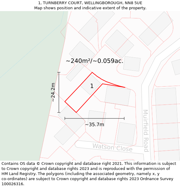 1, TURNBERRY COURT, WELLINGBOROUGH, NN8 5UE: Plot and title map