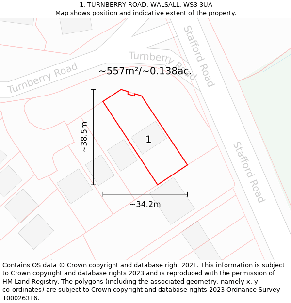 1, TURNBERRY ROAD, WALSALL, WS3 3UA: Plot and title map
