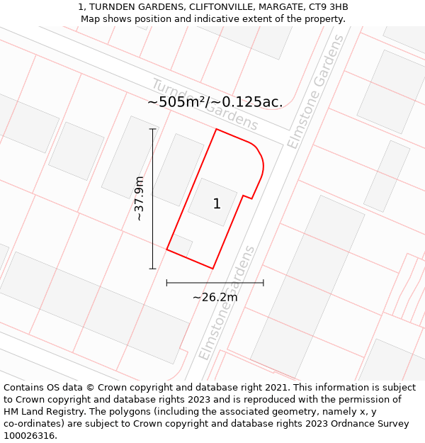 1, TURNDEN GARDENS, CLIFTONVILLE, MARGATE, CT9 3HB: Plot and title map