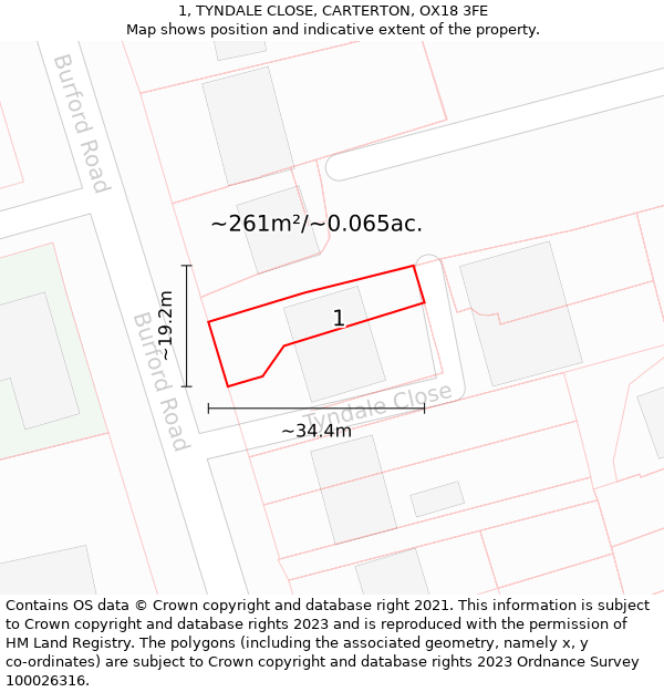 1, TYNDALE CLOSE, CARTERTON, OX18 3FE: Plot and title map