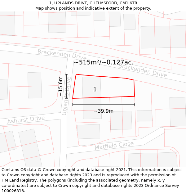 1, UPLANDS DRIVE, CHELMSFORD, CM1 6TR: Plot and title map