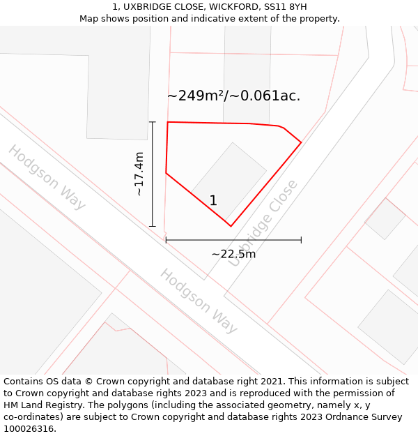 1, UXBRIDGE CLOSE, WICKFORD, SS11 8YH: Plot and title map