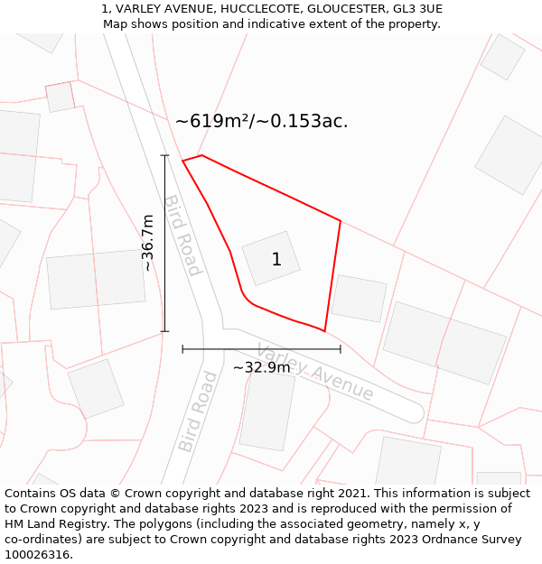 1, VARLEY AVENUE, HUCCLECOTE, GLOUCESTER, GL3 3UE: Plot and title map
