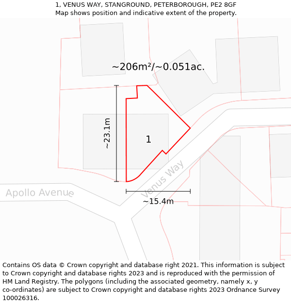 1, VENUS WAY, STANGROUND, PETERBOROUGH, PE2 8GF: Plot and title map