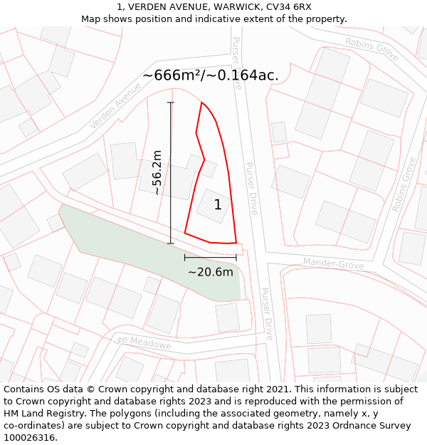 1, VERDEN AVENUE, WARWICK, CV34 6RX: Plot and title map