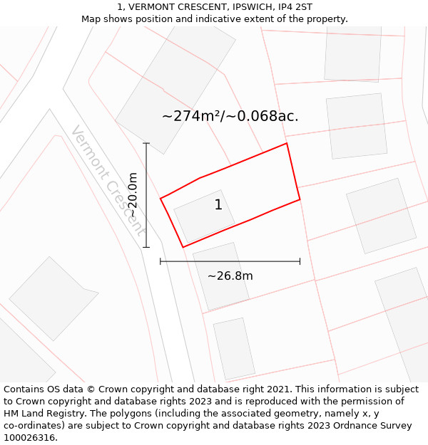 1, VERMONT CRESCENT, IPSWICH, IP4 2ST: Plot and title map