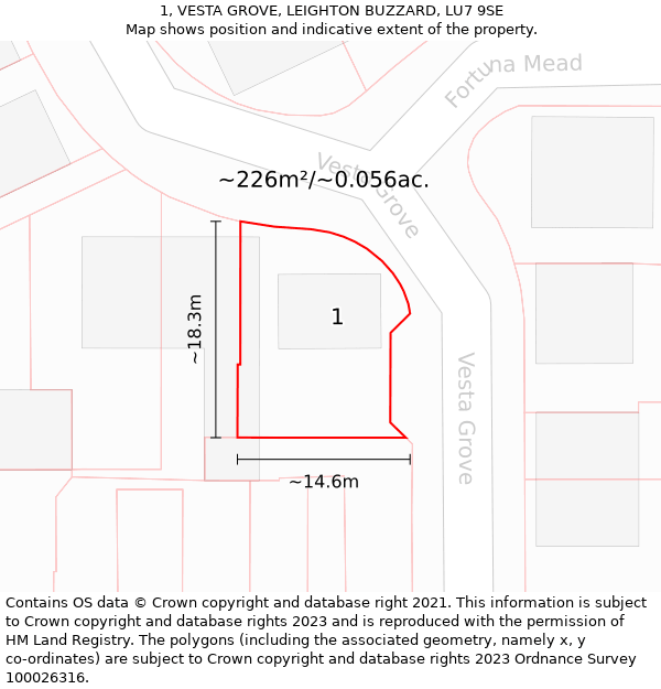 1, VESTA GROVE, LEIGHTON BUZZARD, LU7 9SE: Plot and title map