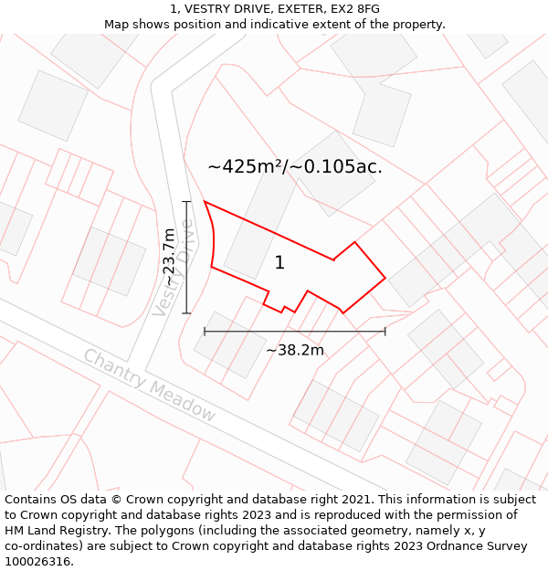 1, VESTRY DRIVE, EXETER, EX2 8FG: Plot and title map