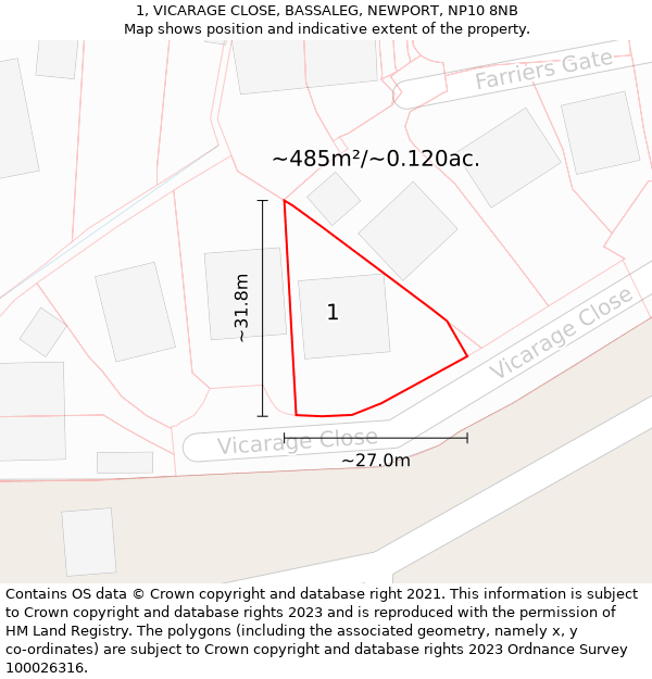 1, VICARAGE CLOSE, BASSALEG, NEWPORT, NP10 8NB: Plot and title map